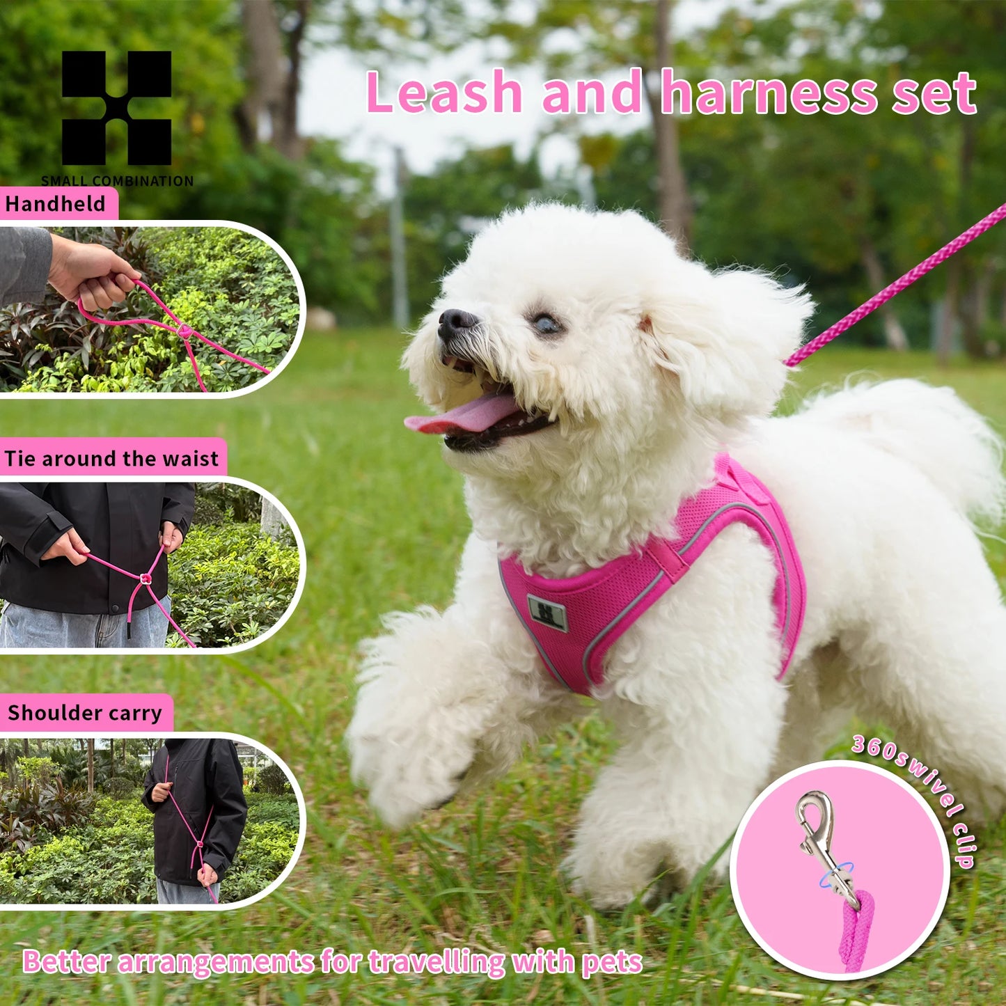 Tiny Pup Den No-Pull Dog Harness and Leash Set - Adjustable Escape-Proof Reflective Vest, Soft Breathable Mesh for Small to Medium Dogs, Puppies