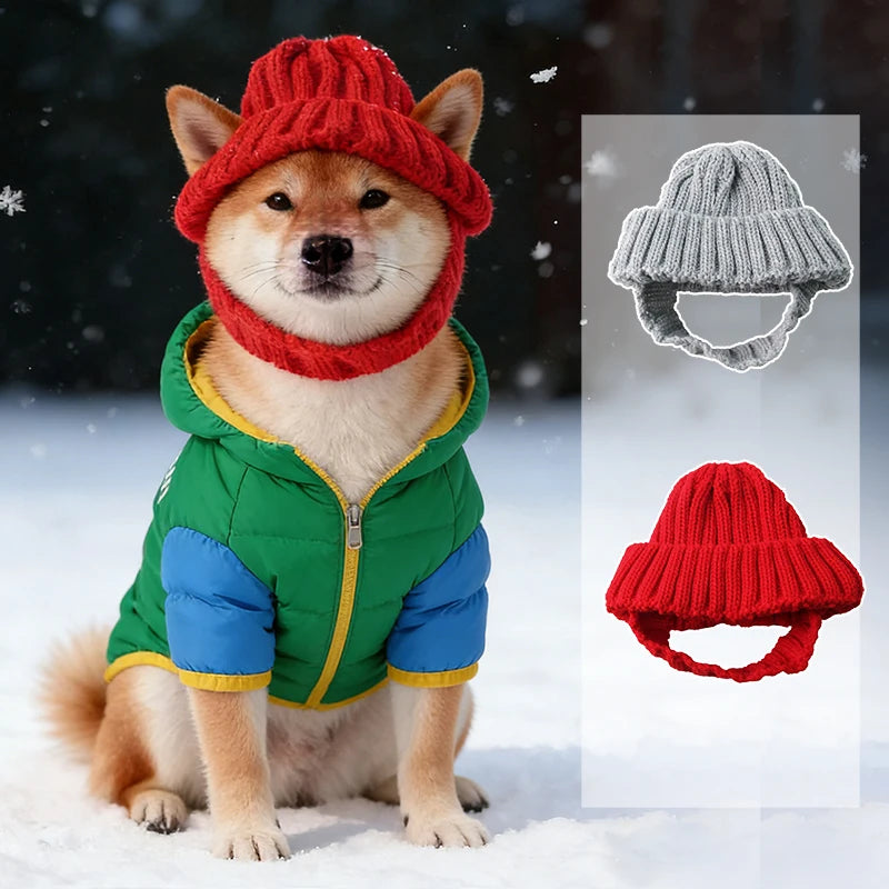 Tiny Pup Den Warm Knitted Dog Winter Hat – Comfortable Windproof Pet Headwear & Ear Warmer Accessory for Small Dogs
