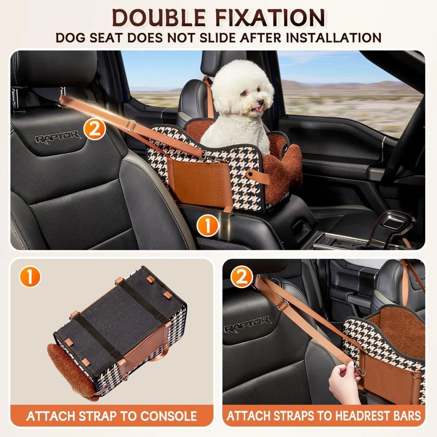 Tiny Pup Den Center Console Dog Car Seat – Premium Travel Booster Bed & Safety Carrier for Small Dogs