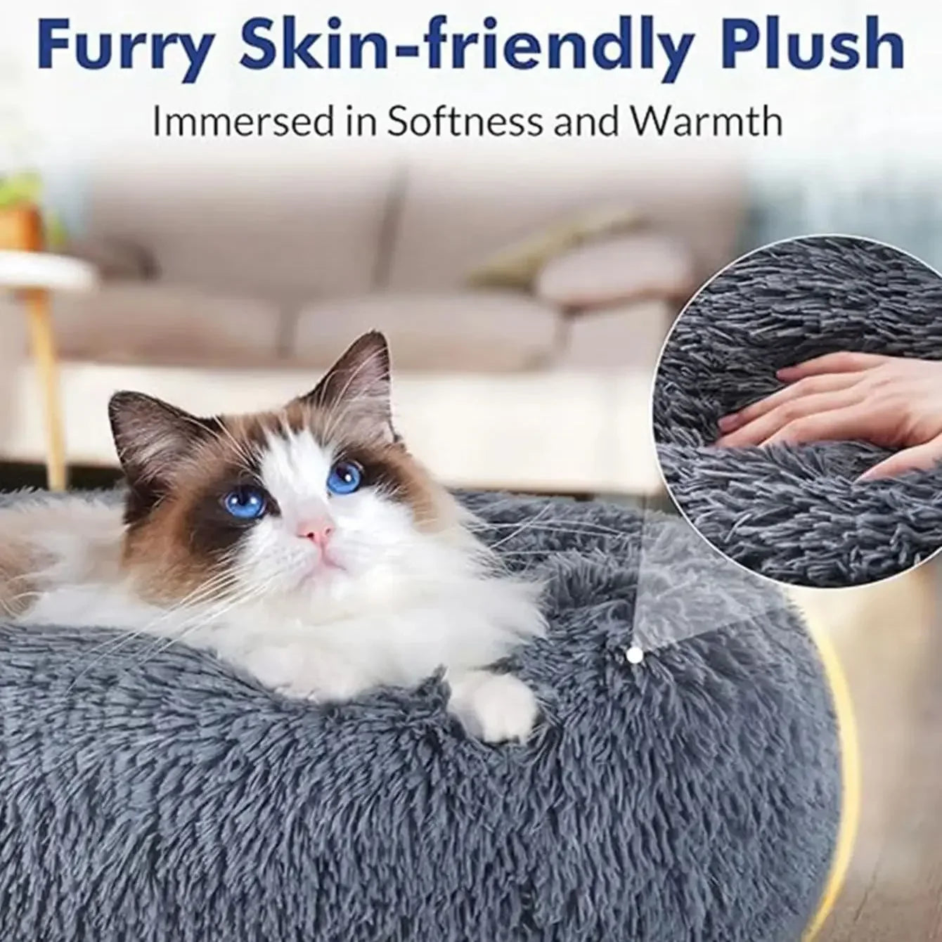 Tiny Pup Den Ultra-Soft Calming Donut Dog Bed - Plush Round Anti-Anxiety Pet Bed for Small to Large Dogs & Cats, Washable Fluffy Cushion