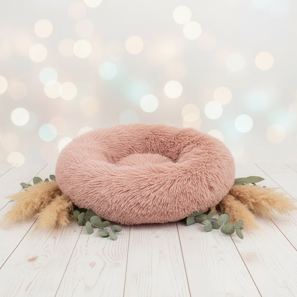 Tiny Pup Den Ultra-Soft Calming Donut Dog Bed - Plush Round Anti-Anxiety Pet Bed for Small to Large Dogs & Cats, Washable Fluffy Cushion
