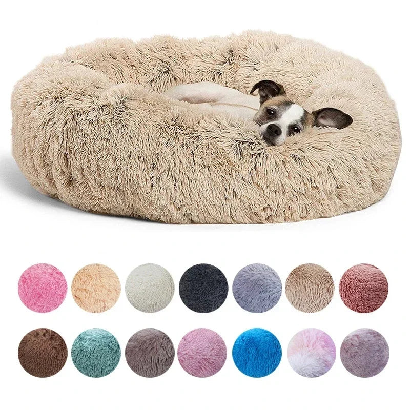 Tiny Pup Den Ultra-Soft Calming Donut Dog Bed - Plush Round Anti-Anxiety Pet Bed for Small to Large Dogs & Cats, Washable Fluffy Cushion