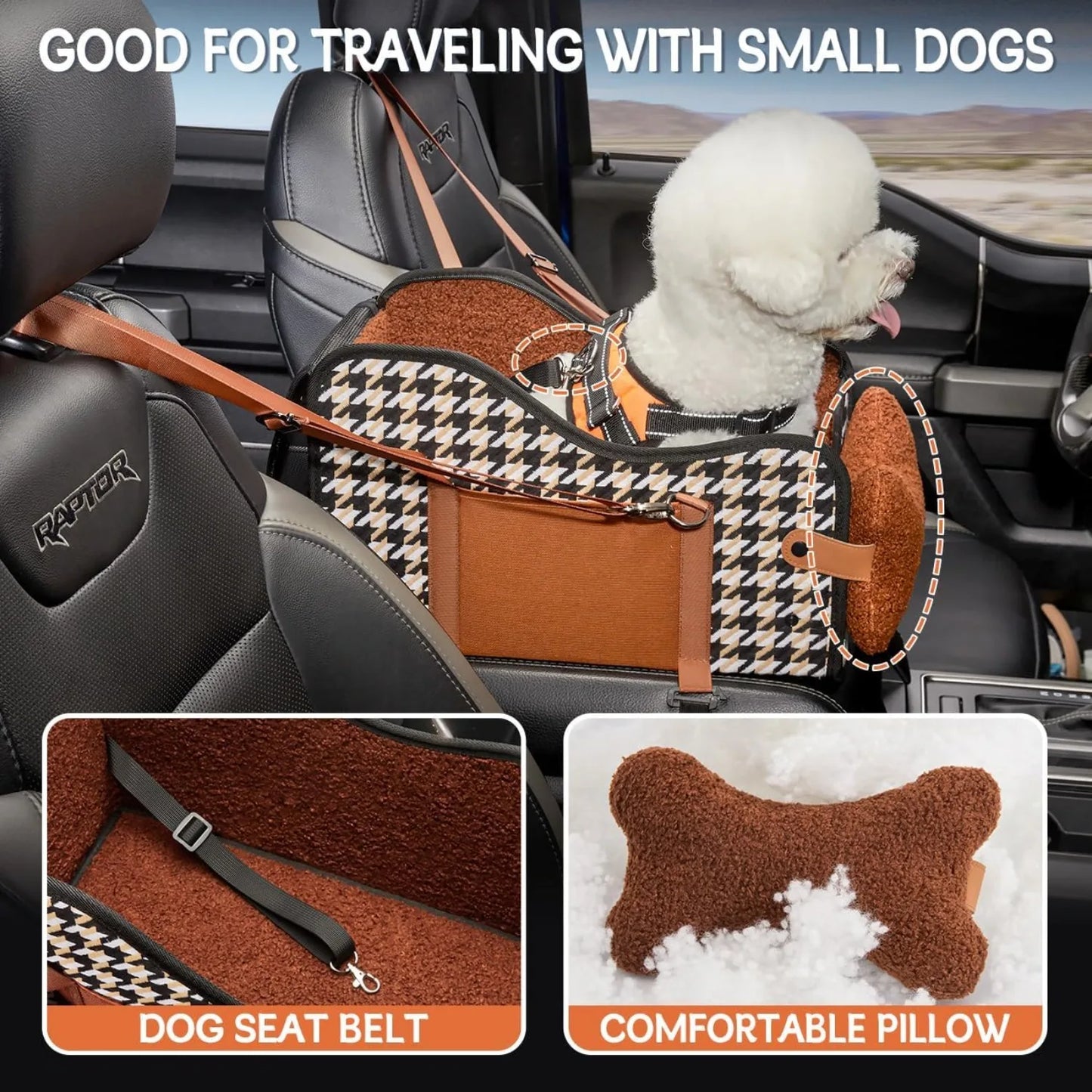 Tiny Pup Den Center Console Dog Car Seat – Premium Travel Booster Bed & Safety Carrier for Small Dogs