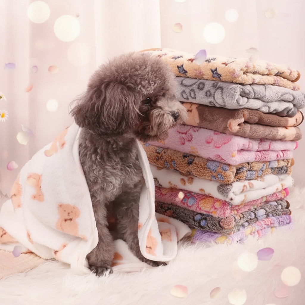 Fluffy Pet Blanket – Soft Warm Paw Print Mat for Dogs and Cats