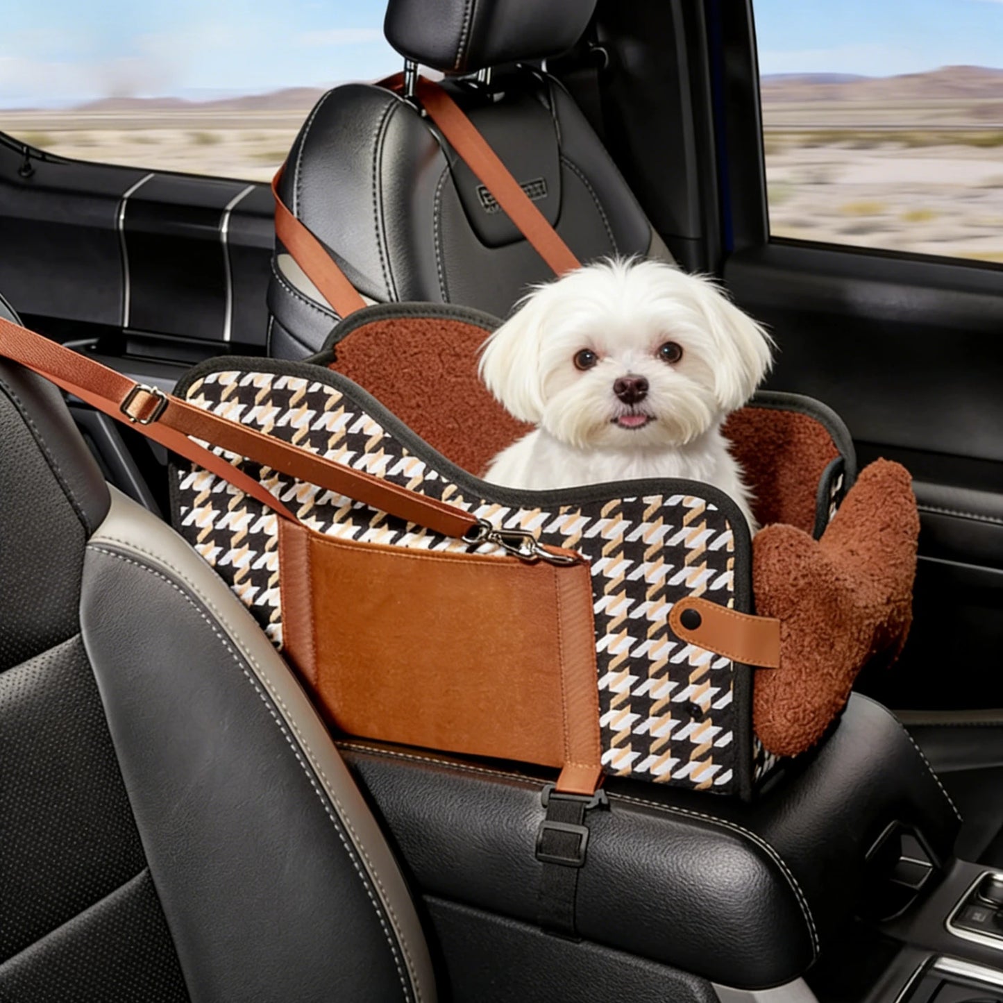 Tiny Pup Den Center Console Dog Car Seat – Premium Travel Booster Bed & Safety Carrier for Small Dogs