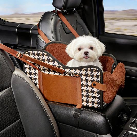 Tiny Pup Den Center Console Dog Car Seat – Premium Travel Booster Bed & Safety Carrier for Small Dogs