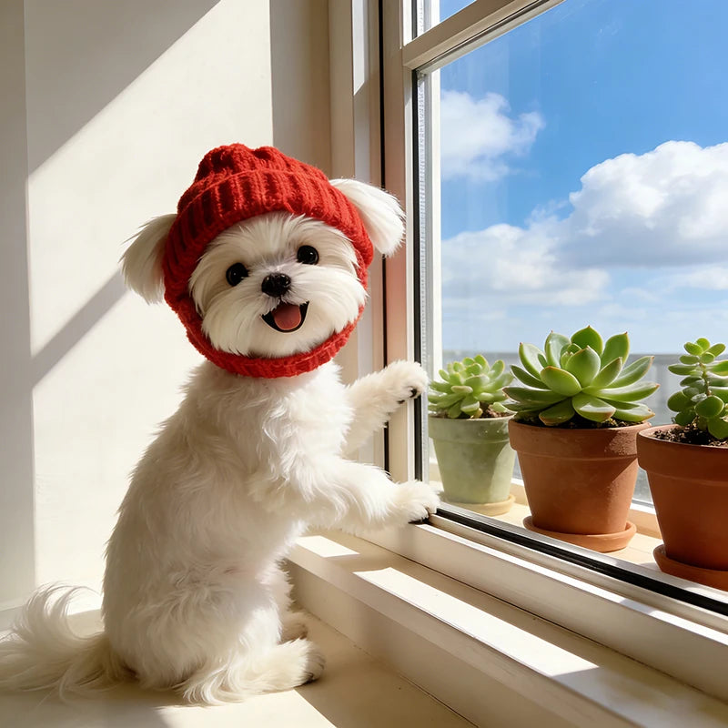 Tiny Pup Den Warm Knitted Dog Winter Hat – Comfortable Windproof Pet Headwear & Ear Warmer Accessory for Small Dogs