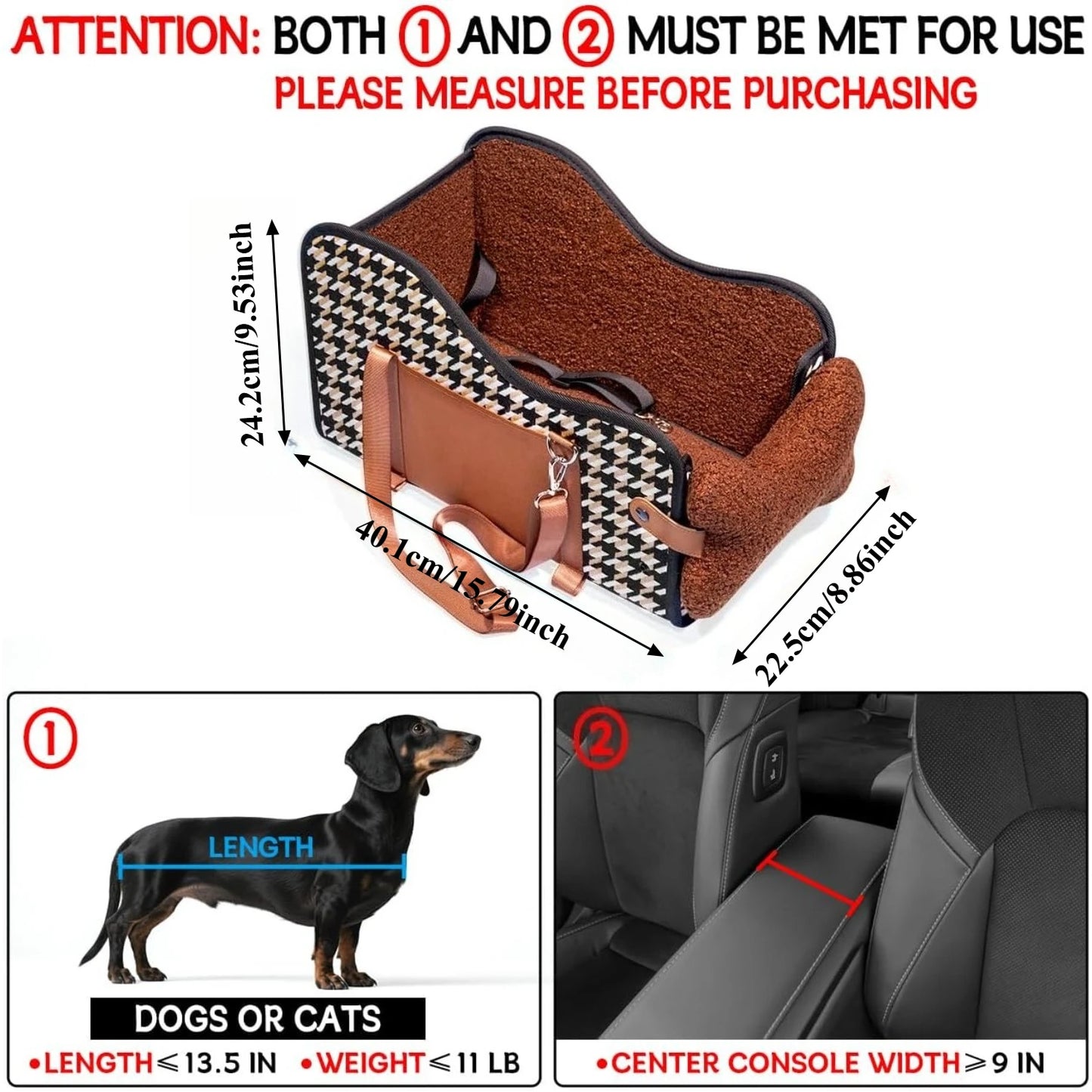 Tiny Pup Den Center Console Dog Car Seat – Premium Travel Booster Bed & Safety Carrier for Small Dogs