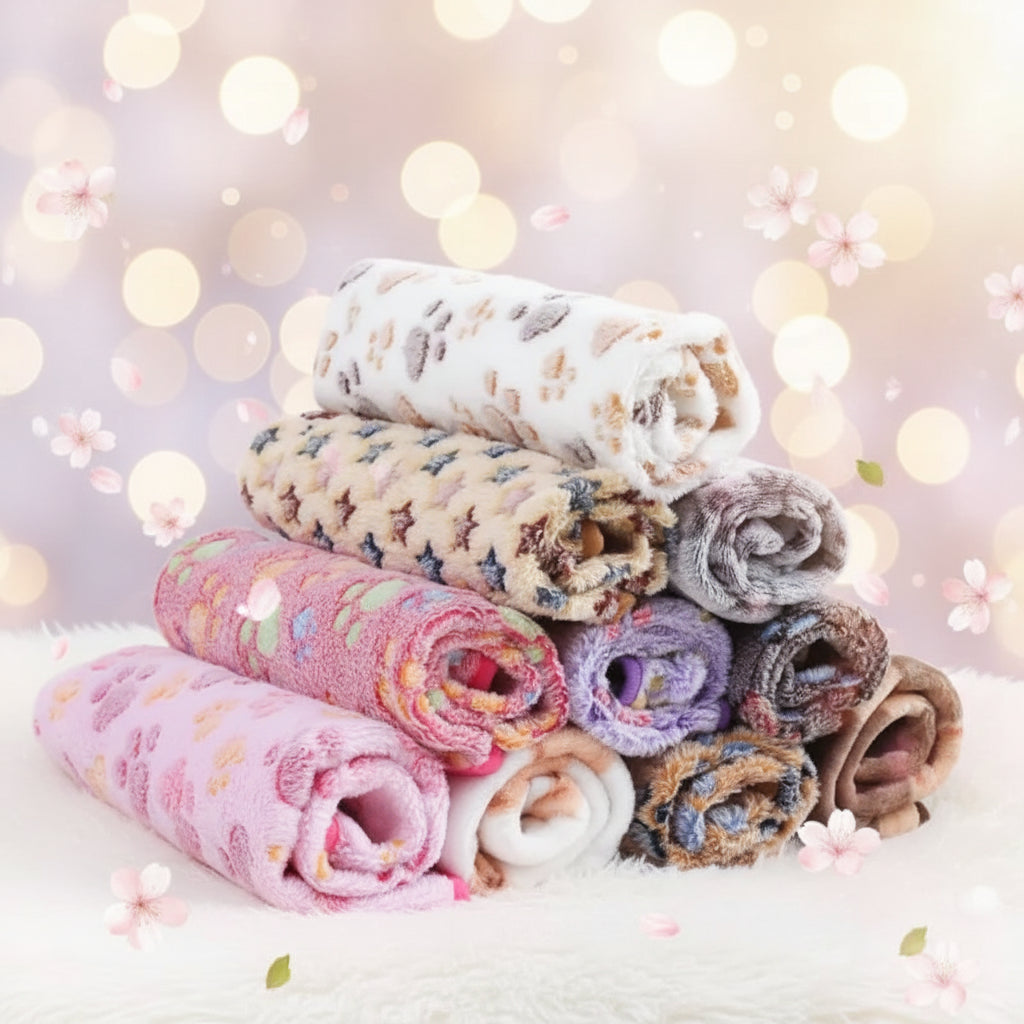 Fluffy Pet Blanket – Soft Warm Paw Print Mat for Dogs and Cats