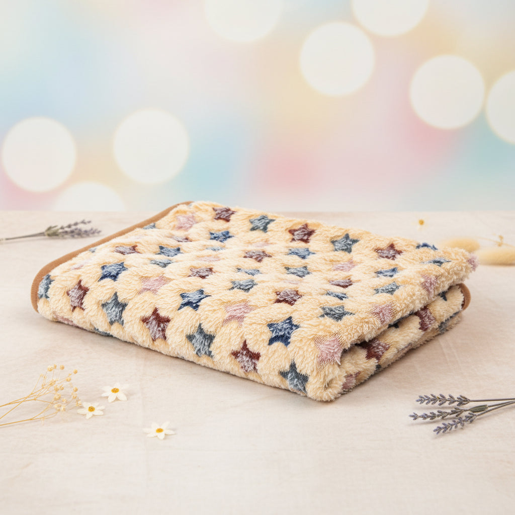 Fluffy Pet Blanket – Soft Warm Paw Print Mat for Dogs and Cats