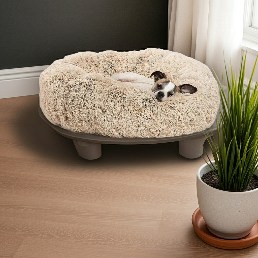 Tiny Pup Den Ultra-Soft Calming Donut Dog Bed - Plush Round Anti-Anxiety Pet Bed for Small to Large Dogs & Cats, Washable Fluffy Cushion